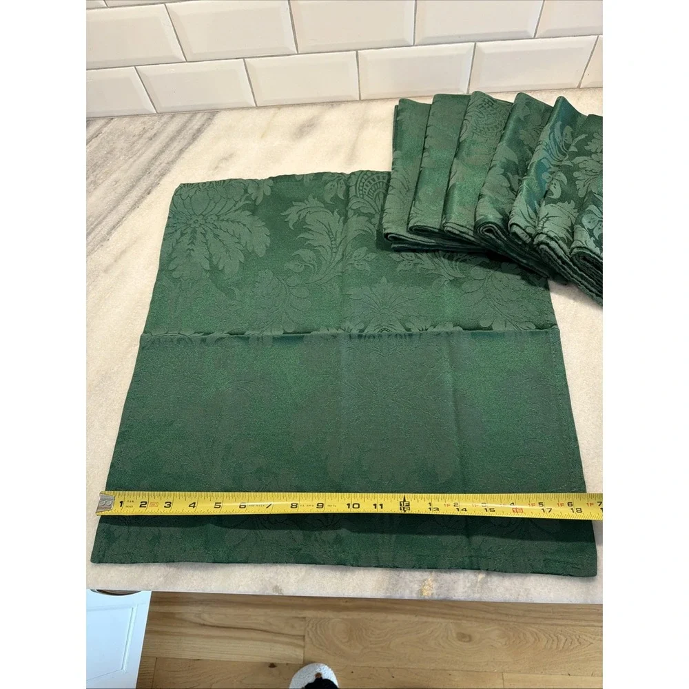 Vintage Set Of 8 MARTHA STEWART Everyday Green Damask 19x19in Napkins~2007 GWB1